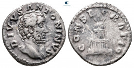 Divus Antoninus Pius AD 161. Struck under Marcus Aurelius and Lucius Verus, AD 161. Rome. Denarius AR