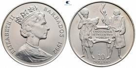 Barbados.  AD 1952-2021. 10 Dollars 1992