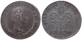 Firenze - Leopoldo II (1824-1859) Fiorino da 100 Quattrini del 1°Tipo 1826 - Gig. 30 - NC - Ag - Patina - gr. 6,88

SPL+

Note: This item can be s...