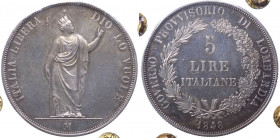 Milano - Governo Provvisorio della Lombardia (1848) 5 Lire 1848 - D/ Stella vicino alla testa - Rara - Montenegro 426 - Ag - Periziata Giordani senza ...