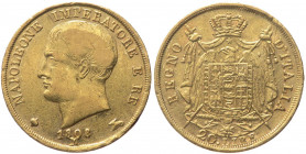 Napoleone I Re d'Italia (1805-1814) 20 Lire 1808 - Zecca di Milano - "M Sovrapposto a cifra 0 della data - Rara - Gig.84a - Au

SPL

Note: This it...
