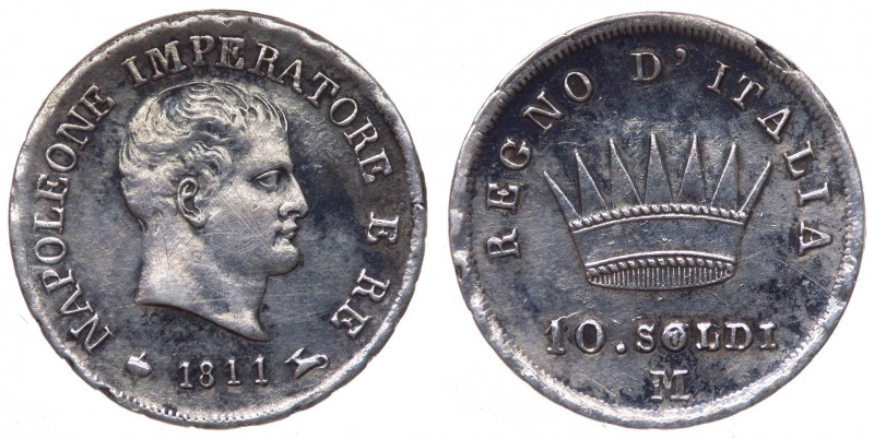 Napoleone I Re d'Italia (1808-1814) 10 soldi 1811 - Zecca di Milano - Ag

BB
...