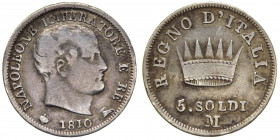 Napoleone I Re d'Italia (1805-1814) 5 Soldi 1810 - Zecca di Milano - Gig. 189 - Ag - gr. 1,21

n.a.

Note: Shipping only in Italy