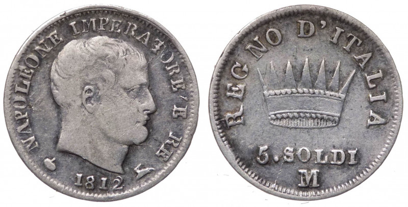 Napoleone I Re d'Italia (1808-1814) 5 soldi 1812 - Zecca di Milano - Leggera Rib...