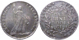 Repubblica Napoletana (1799) - Piastra da 12 Carlini anno VII - Zecca di Napoli - Gig. 1a - Frattura del tondello - Ag - gr. 27,45

BB+

Note: Thi...