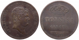 Regno delle Due Sicile - Ferdinando II (1830-1859) - 5 tornesi - 1839 - zecca di Napoli - P.R. 212 - Cu - NC

qSPL

Note: Shipping only in Italy