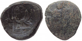 Regno di Sicilia - Messina - Ruggero II Re (1105-1154) Follaro con Re in Trono (1112-1130) D/ Contorno Doppio, perlinato e lineare. Nel Campo, il Re s...
