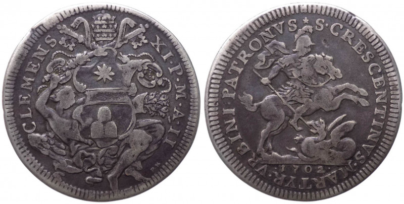 Stato Pontificio - Clemente XI (1700-1721) Mezza Piastra "S. CRESCENTINVS MARTYR...