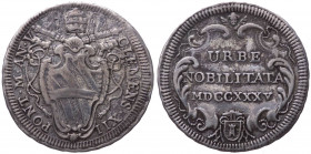 Stato Pontificio - Clemente XII, Lorenzo Corsini, (1730-1740) - testone Urbe Nobilitata ( Stemma tribolato e cartella a fogliami con serafino) - 1735 ...
