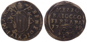 Stato Pontificio - Ferrara - Benedetto XIV Prospero Lorenzo Lambertini (1740-1758) - mezzo baiocco - 1748 A VIII - CNI 108 - 110- Cu

BB

Note: Sh...