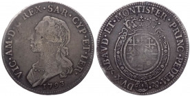Vittorio Amedeo III (1773-1796) Mezzo Scudo da 3 Lire 1793 - Zecca di Torino - RR MOLTO RARA - MIR 988t - Ag - gr. 17,33

BB+

Note: This item can...