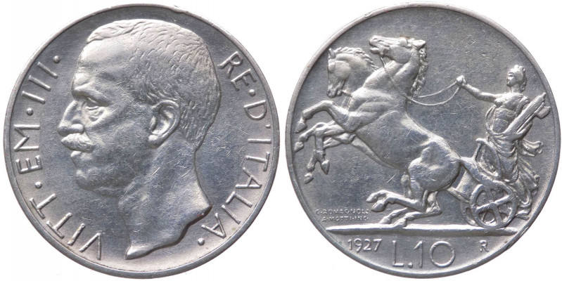 Regno d'Italia - Vittorio Emanuele III (1900-1943) 10 Lire "Biga" 1927 ** (Due r...