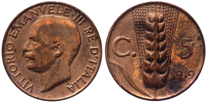 Vittorio Emanuele III (1900-1943) 5 Centesimi 1919 "Spiga" del II° Tipo - Gig. 2...