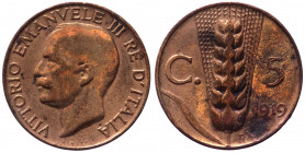 Vittorio Emanuele III (1900-1943) 5 Centesimi 1919 "Spiga" del II° Tipo - Gig. 265 - NC - Cu

BB+

Note: Shipping only in Italy