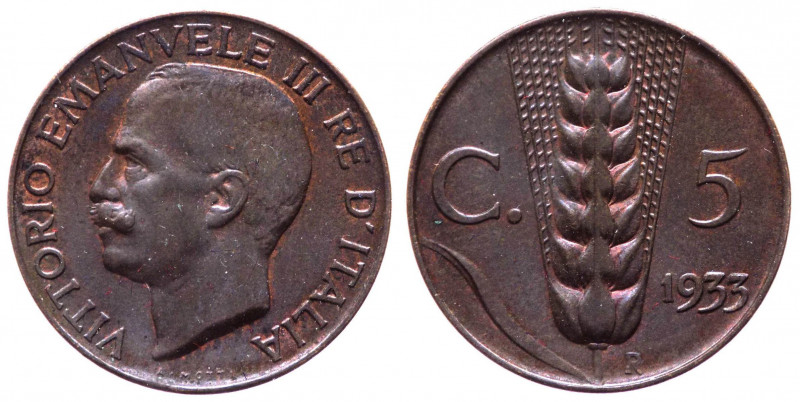 Regno d'Italia - Vittorio Emanuele III (1900-1943) 5 Centesimi 1933 "Spiga" - Cu...