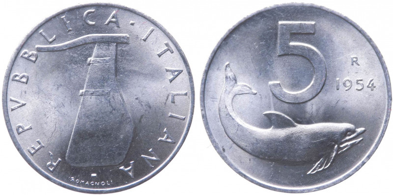 Repubblica Italiana - Monetazione in Lire (1946 - 2001) 5 Lire "Delfino" 1954 - ...