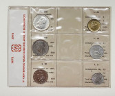 Repubblica Italiana - Monetazione in Lire (1946-2001) Serie 6 valori 1975 - In confezione, presente 500 Lire commemorativa "V°Centenario Nascita Miche...