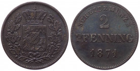 Baviera - Regno di Baviera (1806 - 1873) 2 Pfennig 1871 - KM#857 - Cu

BB+

Note: Shipping only in Italy