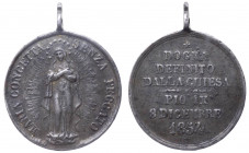 Medaglia votiva - Medaglia votiva - Per il dogma dell'immacolata Concezione proclamato da papa Pio IX l'8 dicembre 1854 - Ae argentato

n.a.

Note...