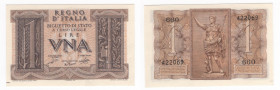 Regno d'Italia - Vittorio Emanuele III (1900-1943) - Biglietto di Stato da 1 lira - emissione del 14.11.1939 - N°serie 660 422069 - Firme: Grassi - Po...