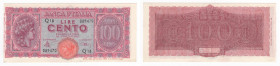 Regno d'Italia - Luogotenenza di Umberto II (1944-1946)- 100 lire tipo Italia turrita - simbolo testina - emissione del 10-12-1944 - N°serie Q18 08947...