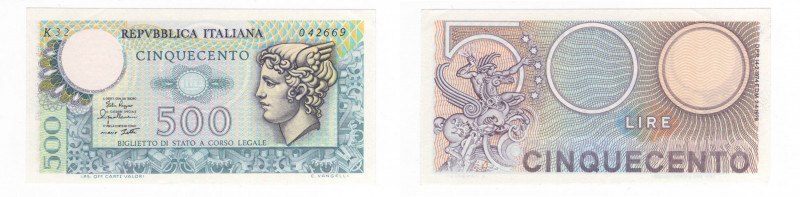 Repubblica Italiana (dal 1946) - Biglietto di Stato da 500 lire tipo "Mercurio" ...