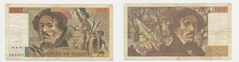Francia - Banca della Francia 100 Franchi "F Delacroix" 1980 - Serie O.27 N°0020...