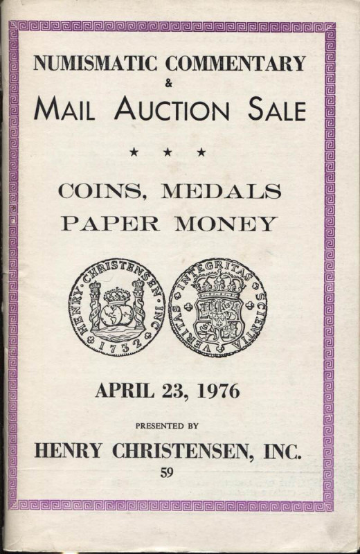 CHRISTENSEN H. - Madison, 23 - April, 1976. Coins, medals paper money. Pp. n.n.,...