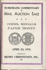 CHRISTENSEN H. - Madison, 23 - April, 1976. Coins, medals paper money. Pp. n.n., nn. 3029, tavv. 27. Ril. ed. buono stato.

n.a.

Note: Worldwide ...