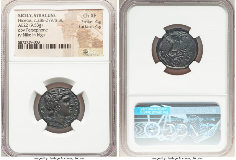 SICILY. Syracuse. Hicetas (ca. 288-279/8 BC). AE (22mm, 9.53 gm, 4h). NGC Choice...