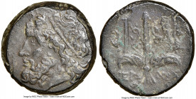 SICILY. Syracuse. Hieron II (ca. 275-215 BC). AE litra (19mm, 12h). NGC Choice VF. Head of Poseidon left, wearing taenia / ΙΕΡ-ΩΝΟΣ/Θ-Φ, trident head,...