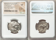 MACEDONIAN KINGDOM. Alexander III the Great (336-323 BC). AR tetradrachm (25mm, 2h). NGC VF, graffiti. Posthumous issue of Tyre, dated RY 28 of Azemil...