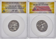 MACEDONIAN KINGDOM. Alexander III the Great (336-323 BC). AR tetradrachm (26mm, 11h). ANACS VF 20, corroded. Lifetime (?) issue of uncertain mint, ca....