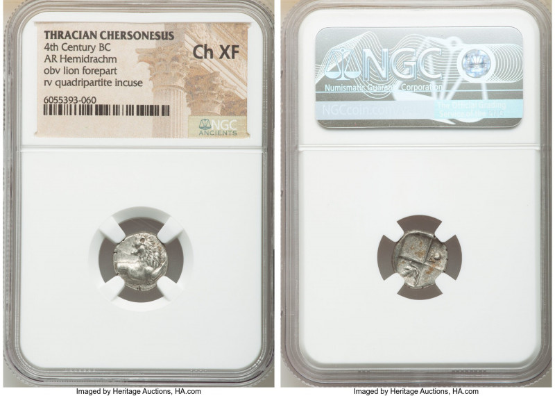 THRACE. Chersonesus. Ca. 4th century BC. AR hemidrachm (13mm). NGC Choice XF. Fo...