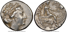 EUBOEA. Histiaea. Ca. 3rd-2nd centuries BC. AR tetrobol (14mm, 5h). NGC XF. Head of nymph right, wearing vine-leaf crown, earring and necklace / IΣTI-...