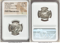 ATTICA. Athens. Ca. 455-440 BC. AR tetradrachm (25mm, 17.02 gm, 7h). NGC Choice AU 5/5 - 3/5. Early transitional issue. Head of Athena right, wearing ...