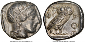 ATTICA. Athens. Ca. 440-404 BC. AR tetradrachm (25mm, 17.20 gm, 7h). NGC Choice AU 5/5 - 5/5. Mid-mass coinage issue. Head of Athena right, wearing ea...