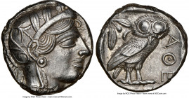 ATTICA. Athens. Ca. 440-404 BC. AR tetradrachm (24mm, 17.20 gm, 3h). NGC Choice AU 5/5 - 4/5. Mid-mass coinage issue. Head of Athena right, wearing ea...