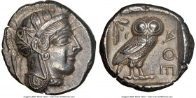 ATTICA. Athens. Ca. 440-404 BC. AR tetradrachm (25mm, 17.19 gm, 10h). NGC Choice AU 5/5 - 4/5. Mid-mass coinage issue. Head of Athena right, wearing e...