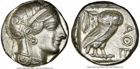 ATTICA. Athens. Ca. 440-404 BC. AR tetradrachm (22mm, 17.17 gm, 1h). NGC Choice AU 5/5 - 4/5. Mid-mass coinage issue. Head of Athena right, wearing ea...