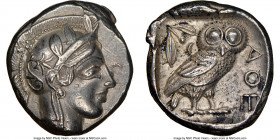ATTICA. Athens. Ca. 440-404 BC. AR tetradrachm (25mm, 17.15 gm, 1h). NGC AU 5/5 - 4/5. Mid-mass coinage issue. Head of Athena right, wearing earring, ...