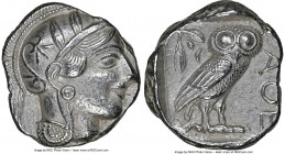 ATTICA. Athens. Ca. 440-404 BC. AR tetradrachm (24mm, 17.17 gm, 1h). NGC AU 4/5 - 4/5. Mid-mass coinage issue. Head of Athena right, wearing earring, ...