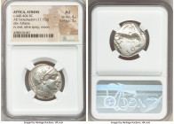 ATTICA. Athens. Ca. 440-404 BC. AR tetradrachm (24mm, 17.18 gm, 8h). NGC AU 4/5 - 3/5. Mid-mass coinage issue. Head of Athena right, wearing earring, ...