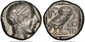 ATTICA. Athens. Ca. 440-404 BC. AR tetradrachm (23mm, 17.21 gm, 7h). NGC Choice XF 5/5 - 4/5. Mid-mass coinage issue. Head of Athena right, wearing ea...