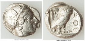 ATTICA. Athens. Ca. 440-404 BC. AR tetradrachm (25mm, 17.10 gm, 10h). Choice VF, brushed. Mid-mass coinage issue. Head of Athena right, wearing creste...