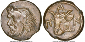 CIMMERIAN BOSPOROS. Panticapaeum. Ca. 4th-3rd Centuries BC. AE (18mm, 4.37 gm, 5h). NGC XF 3/5 - 4/5. Head of bearded Satyr (or Pan) left / Π-A-N, hea...
