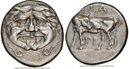 MYSIA. Parium. Ca. 4th century BC. AR hemidrachm (14mm, 11h). NGC Choice XF. Head of Gorgoneion facing, tongue protruding below upper row of teeth, co...