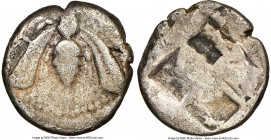 IONIA. Ephesus. Ca. late 5th century BC. AR didrachm (18mm). NGC Fine. E-Φ, bee, with curved wings, seen from above / Quadripartite incuse punch. SNG ...