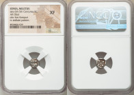IONIA. Miletus. Ca. late 6th-5th centuries BC. AR obol (9mm). NGC XF. Milesian standard. Forepart of roaring lion left, head reverted / Stellate flora...