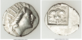 CARIAN ISLANDS. Rhodes. Ca. 88-84 BC. AR drachm (15mm, 2.53 gm, 1h). Choice XF. Plinthophoric standard, Thrasymedes, magistrate. Radiate head of Helio...